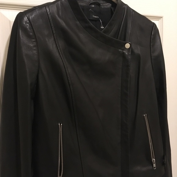THEORY LAMBSKIN BLACK LEATHER JACKET - Picture 4 of 8